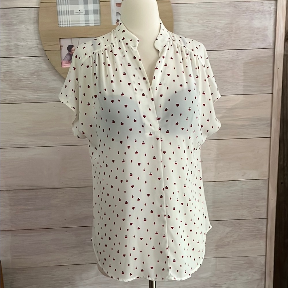 Pleione White Blouse with Red Print M